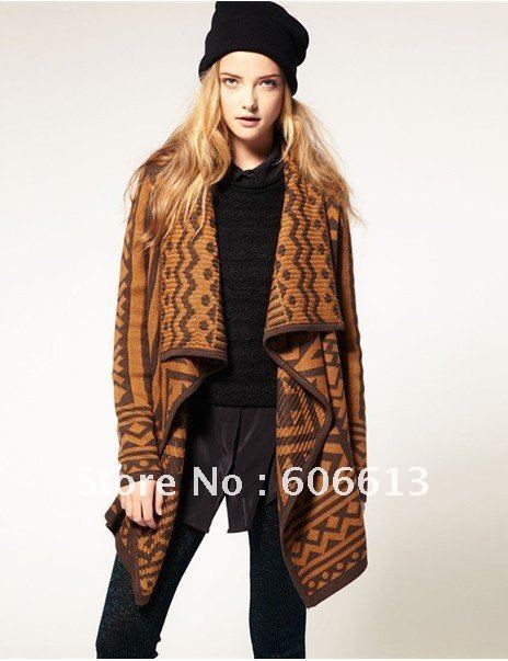 Celebrity Style Knitted Autumn Fashion Design Coat For Women, Top Quality Rhombus Print  Warm Outwear Overcoat Free Shipping