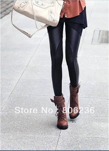 celebrity Style Metallic Leather look+cotton Skinny leggings     B324