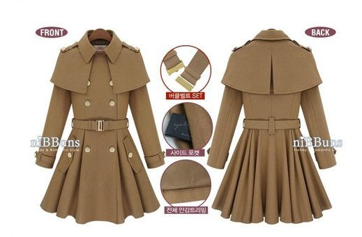 Celebrity Trench Skirt-style Coat Popular Long Wool Cashmere Coat 2 Colours