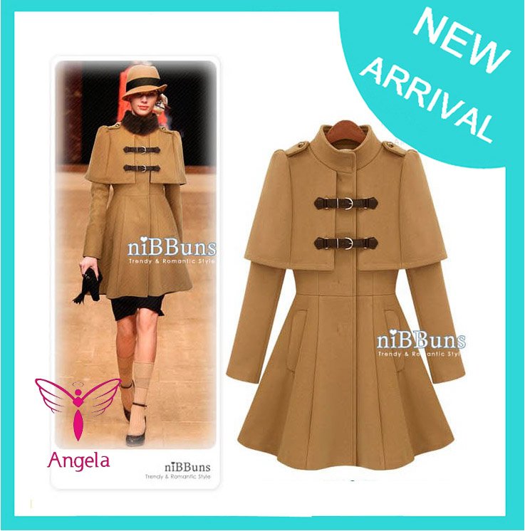 Celebrity Trench Skirt-style Standard Poncho Coat With Black Fur Round Collar Support Drop Shipping WO-005