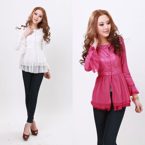 [Cerlony]Discount White Leather Jacket Lace Buttons PU Faux Leather Jackets For Women Designer Cropped Female Coat Pink Red PU10