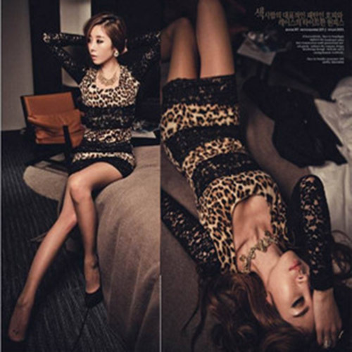 [Cerlony]Free Shipping 2013 Lady Jupe Woman Dress Spring Sexy Leopard Print Lace Slim Hip One-Piece Sexy Lingerie Mini Dress 45
