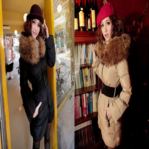 [Cerlony]Free Shipping Down Jacket Women Duck Long Puffer Fur Collar Down Coat Winter Jackets Hooded Parka Women EiderDown 03