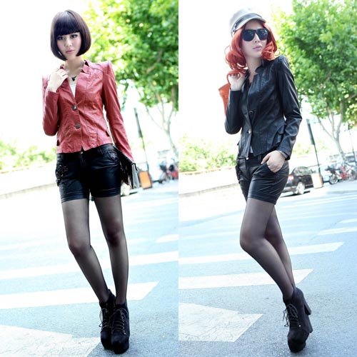 [Cerlony]Free Shipping Jacket 2012New Fashion Women PU Leather Jackets Buttons Celebrity Cropped Motorcycle Bike Coat PU09