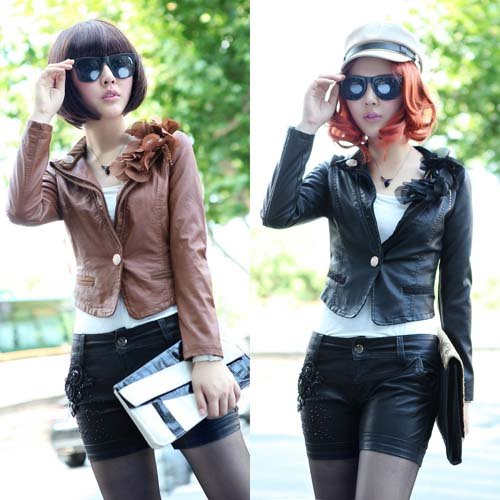 [Cerlony]Free Shipping PU Leather Jackets Women Buttons Celebrity Designer Cropped Jacket Female Motorcycle Jacket Coat PU07