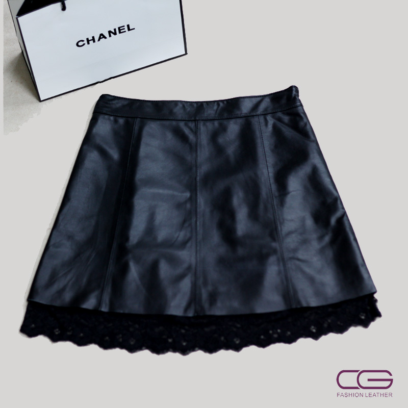 Cg 2012 sheepskin sweep lace a-line skirt bust skirt short skirt leather skirt