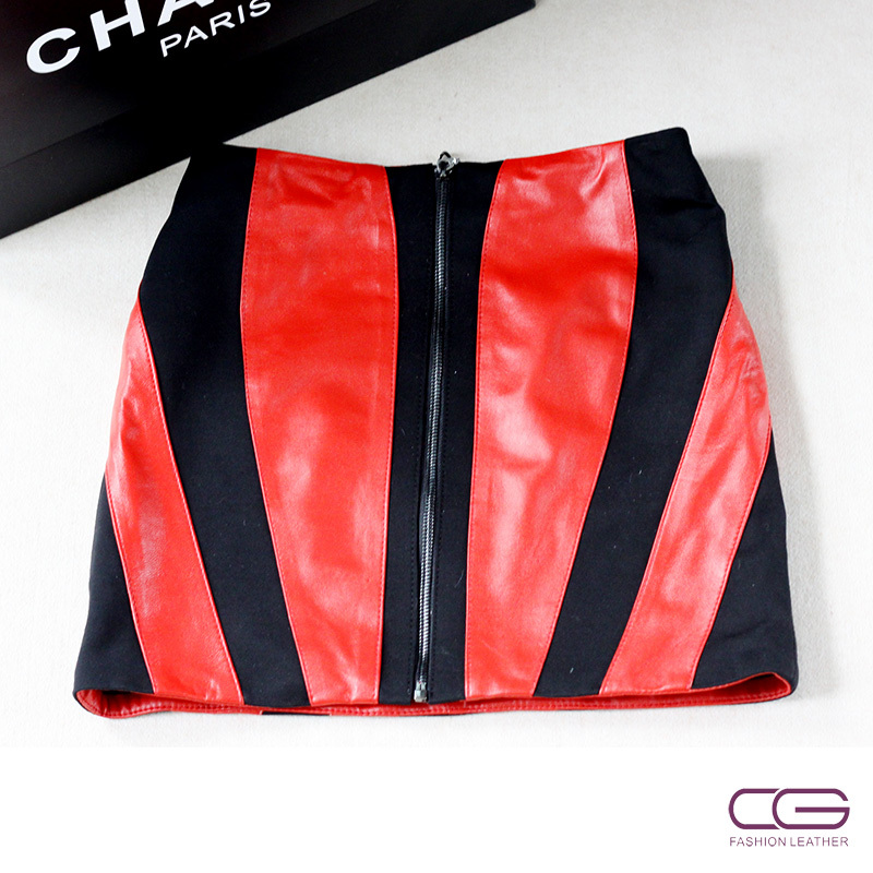 Cg 2012 sheepskin vertical stripe a-line skirt step skirt bust skirt short skirt leather skirt
