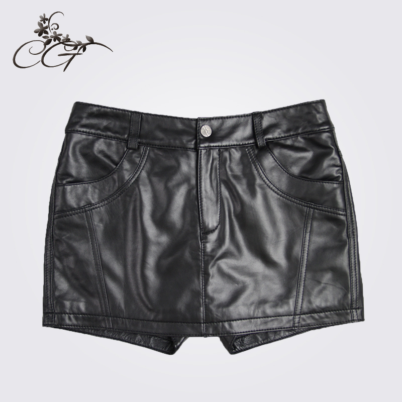 Cg 2012 spring sheepskin dress shorts short skirt all-match mid waist jeans culottes women's genuine leather pants