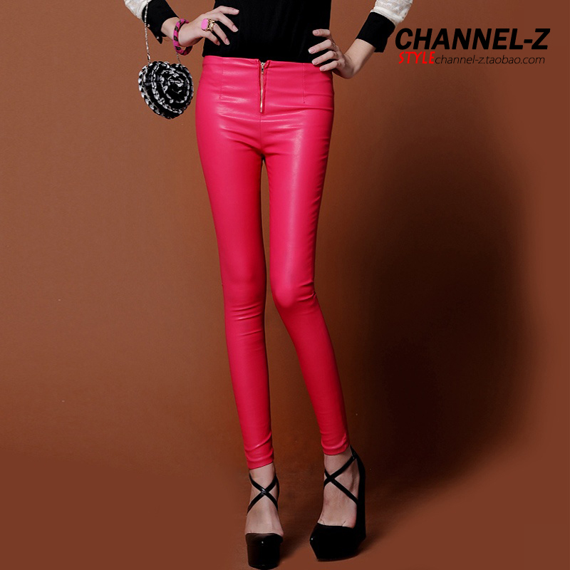 Channel-z 2012 autumn and winter fashion all-match front zipper vintage slim pencil faux leather