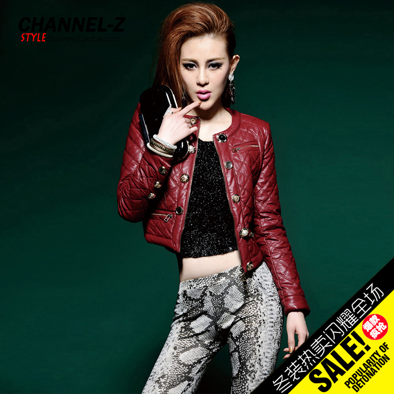Channel-z 2012 autumn and winter fashion vintage fashion rhombus pressure cell short design faux leather folder cotton-padded