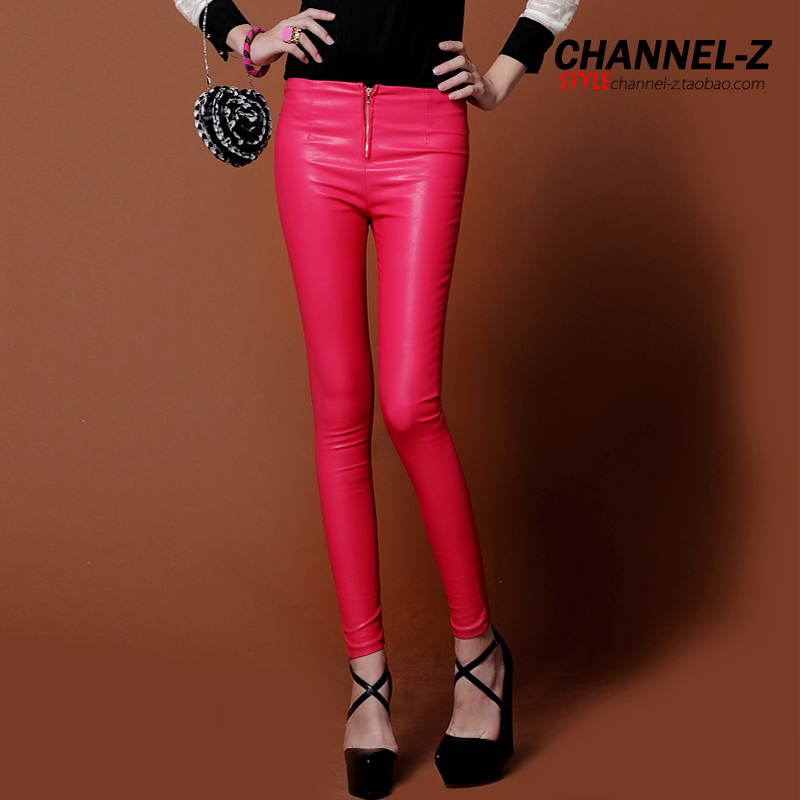 Channel-z 2013 autumn and winter fashion all-match front zipper vintage slim pencil faux leather