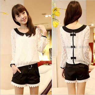 Characteristics of the new bud silk chiffon long sleeve shirt back bow blouse free shipping A51