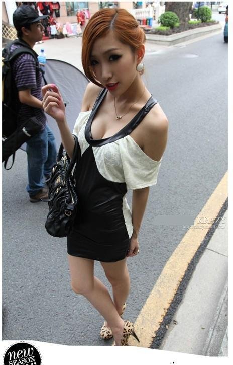 Charm rise to low bosom bud silk leather mix build cultivate one's morality bag hip dress