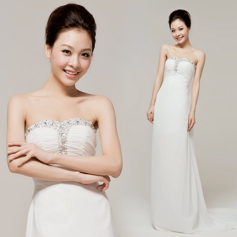 Charming Beautiful Elegant Gorgeous Bride dress long design 2013 short trailing wedding dress OEM YHZ049