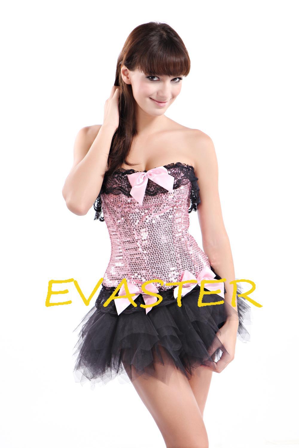 Charming Exquisite Sequin Burlesque Underwire sexy corset dress with skirt