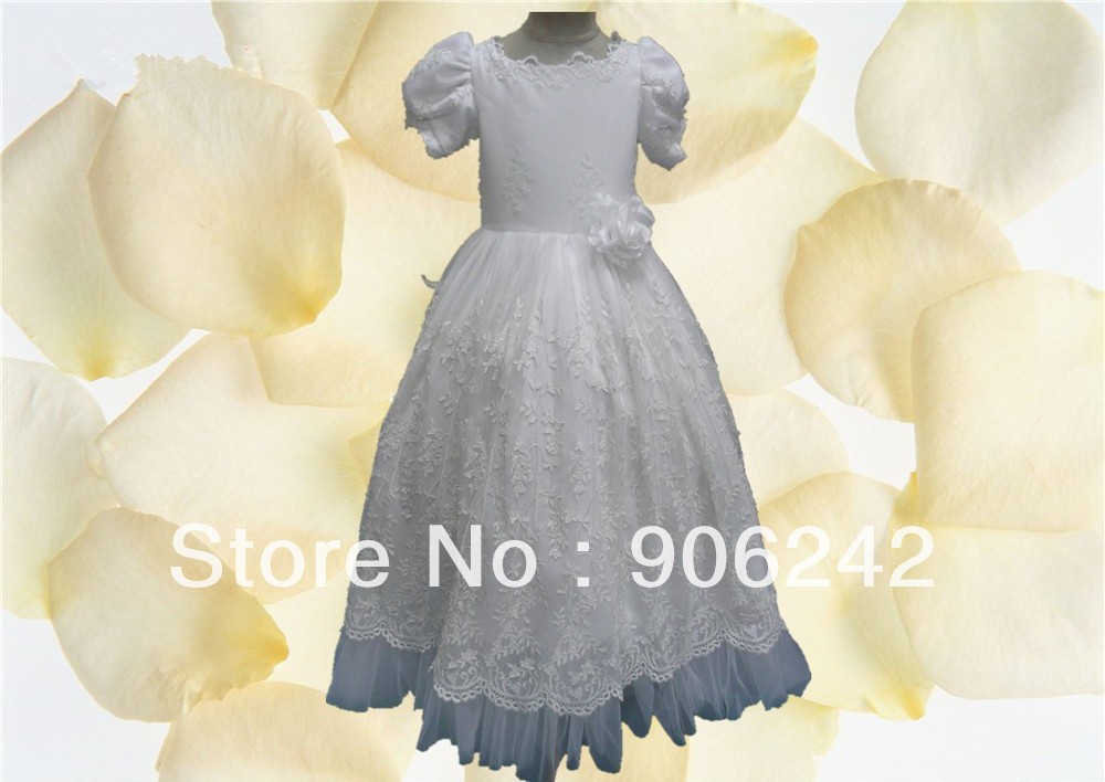Charming Ivory Applique Short Sleeves Newest Bridal Flower Girl Dress LR-C