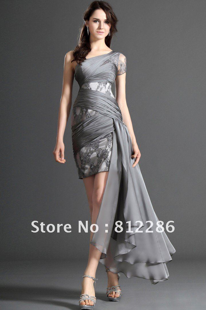 charming one-shoulder laced & pleated formal evening suits