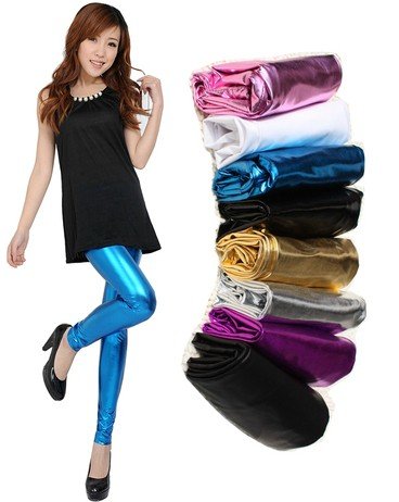 Charming Pu leather Women 2012 New Punk Style Dancing Metallic Shiny Leggings trousers1pcs Dropshipping Freeshipping