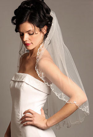 Charming white ivory tulle bridal veil one-layer lace edge beautiful Elbow-Length  tulle bridal veil