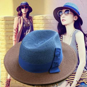 Charming Women Hats Fashion Wide Brim Hat Retro Contrast Color Perfect Topee SunHat Homburg 1 piece Free shipping