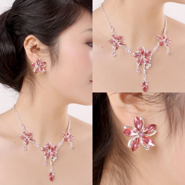 Cheap 2011 New Beautiful Attractive Rhinestone Artificial Crystal Wedding Necklace And Earring Sets XL-027