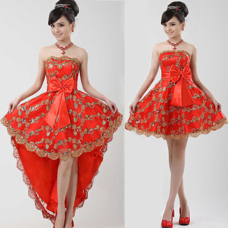 cheap 2013 Formal dress low-high red   bridesmaid gown wedding dress 2013 party