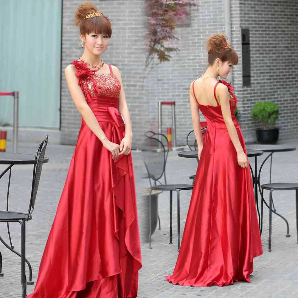 cheap aliexpress flower girl cocktail dresses 2012  of the wedding red long design spaghetti strap evening dresses gown