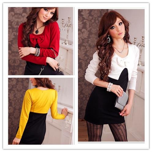 cheap and Free Shipping  spring Autumn cotton women   casual  dress Lady dresses new  fashion  False twinset like