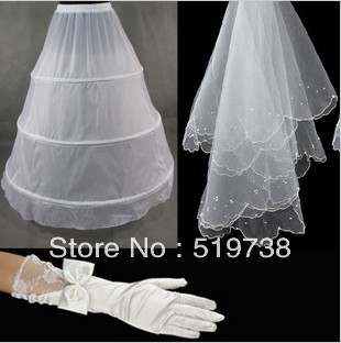 Cheap Bridal veil gloves petticoat together wedding accessory set $32