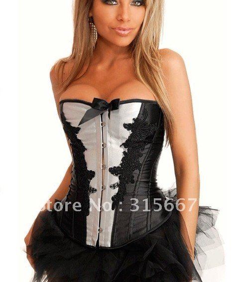 cheap corset Free shipping embroidered black corset,lingerie,wholesale bustier  corset