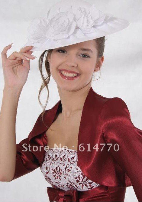 Cheap half sleeve dark red bridal bolero custom-made wedding jacket J27