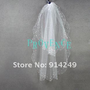 Cheap Ivory Two-Layer Tulle Ruffles Lace Edge Bridal Veils   1555