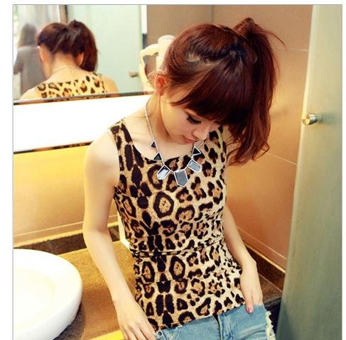 Cheap Jewelry Designer spring tank top round neck sheath leopard grain cotton vest  sleeveless t-shirt vest  underwear B9