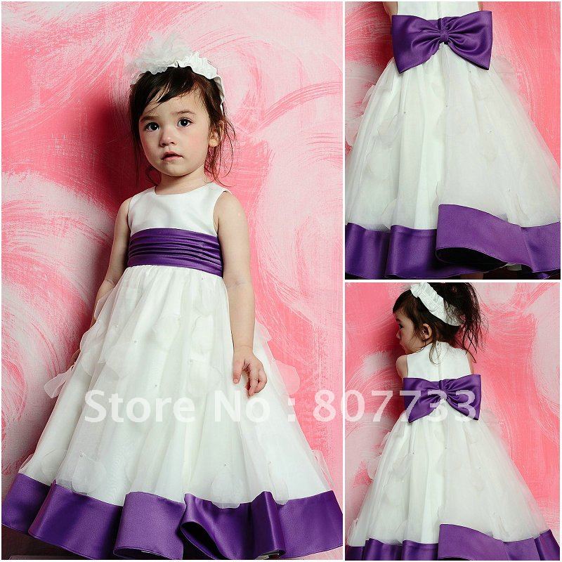 Cheap price hot sale Sweet purple and white latest dress designs for flower girl dress