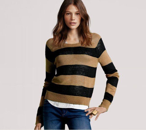 Cheap Stripe Round-collar Pullover Warmer Women's Sweaters Fashion Ladies Knitted Sweater Free Ship