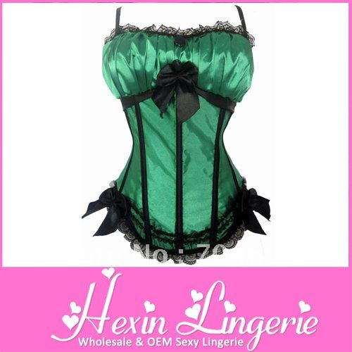 Cheaper Price! Hot Wholesale Free Shipping 2012 Sexy 2PC Green Burlesque Peasant Corset LB4288G