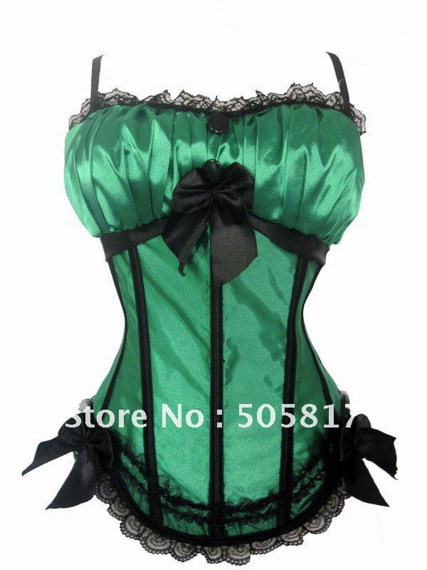 Cheaper price! Top Quality 5 color  Front 3 bow lace up corset bustier Sexy OVERbust shaper lingerie Red green black pink QM8899