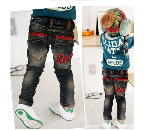 Cheapest causal kids jeans for boys and girls,100-140cm 5pcs/lot demin pants for children, race cool boys jeans free shipping