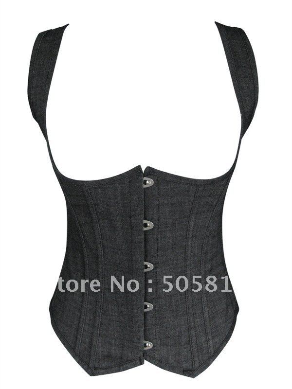 cheapEST price Sexy black denim under bust corset bustier Women body lify shaper sexy bodusuit liingeries Wholesale retail QM840