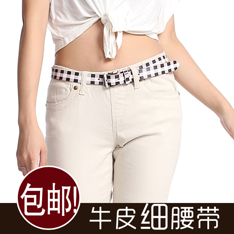 Check cowhide women's thin belt fashion all-match Women genuine leather strap casual clothing