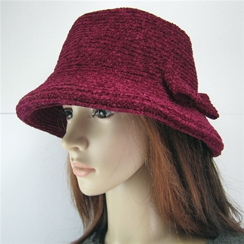 Chenille fashion women's fedoras winter thickening warm snow cap hat bow
