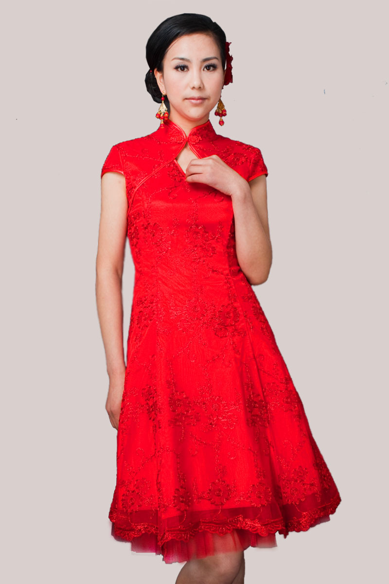 Cheongsam short design cheongsam red fashion married cheongsam formal dress short design