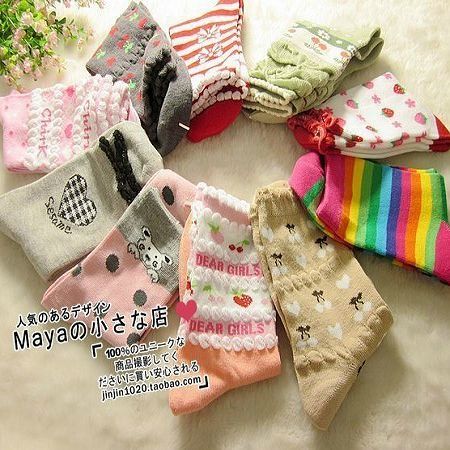 Cherry bow polka dot love cartoon cute socks socks autumn and winter