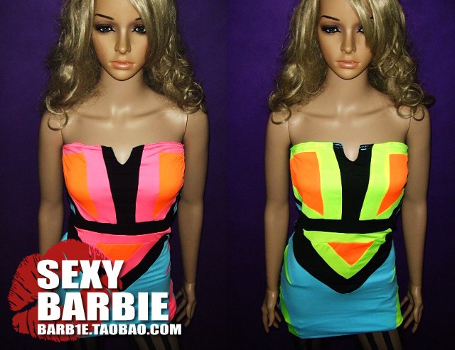 Cherry In The Eden, Free Shipping, 2012 fashion vintage fluorescent one-piece dress sexy slim fluorescent tube top dress