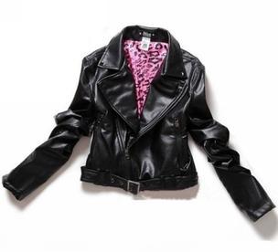 Cherry In The Eden Free Shipping black leather jacket leopard inner