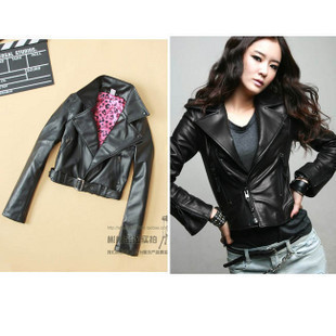 Cherry In The Eden, Free Shipping, coveredbuttons rivet leopard lining short design motorcycle turn-down collar leather jacket
