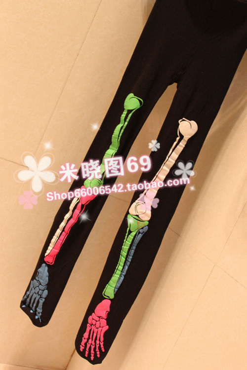 Cherry In The Eden, Free Shipping, Fashion multicolour bones pantyhose HARAJUKU fashion socks legging socks stockings