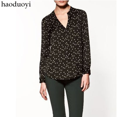 Cherry In The Eden, Free Shipping, stand collar V-neck loose long-sleeve chiffon women's shirt