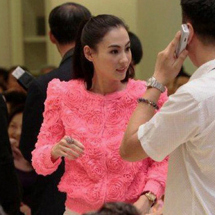 Cherry In The Eden, Free Shipping, three-dimensional rose chiffon cardigan short jacket top