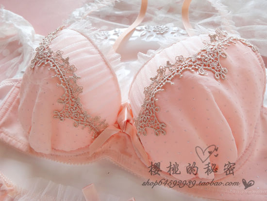 Cherry underwear aesthetic hydrotropic laciness chiffon push up bra set